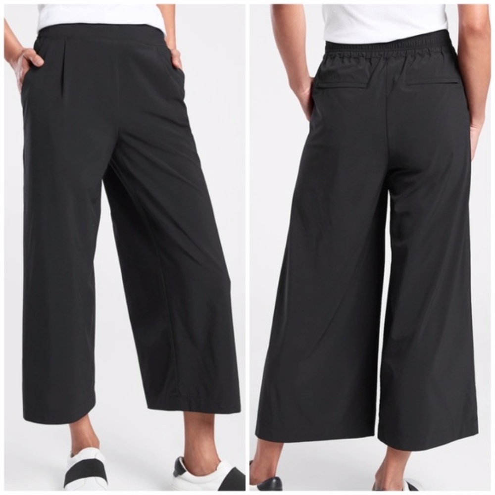 Athleta Black Cropped Ankle Pants Wide-Leg